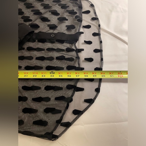 Hot Topic Black Flocked Coffin Sheer Long Sleeve Button Up Size Large - Picture 13 of 14